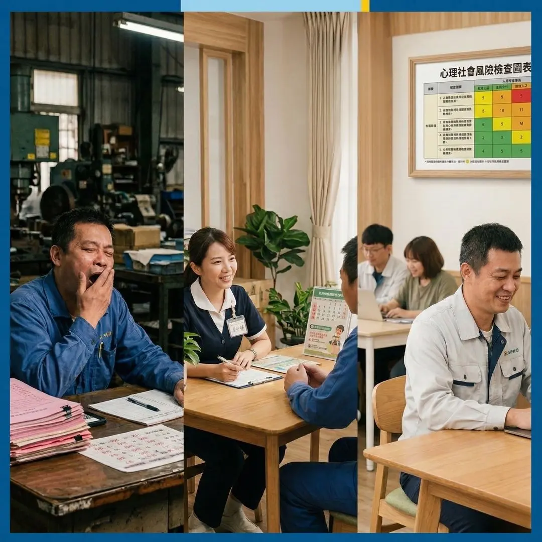 職安與雇主品牌:呈現 20 人傳產公司從「傳統疲憊環境」經過「護理師諮詢」轉型為「健康高效企業」的質變過程。